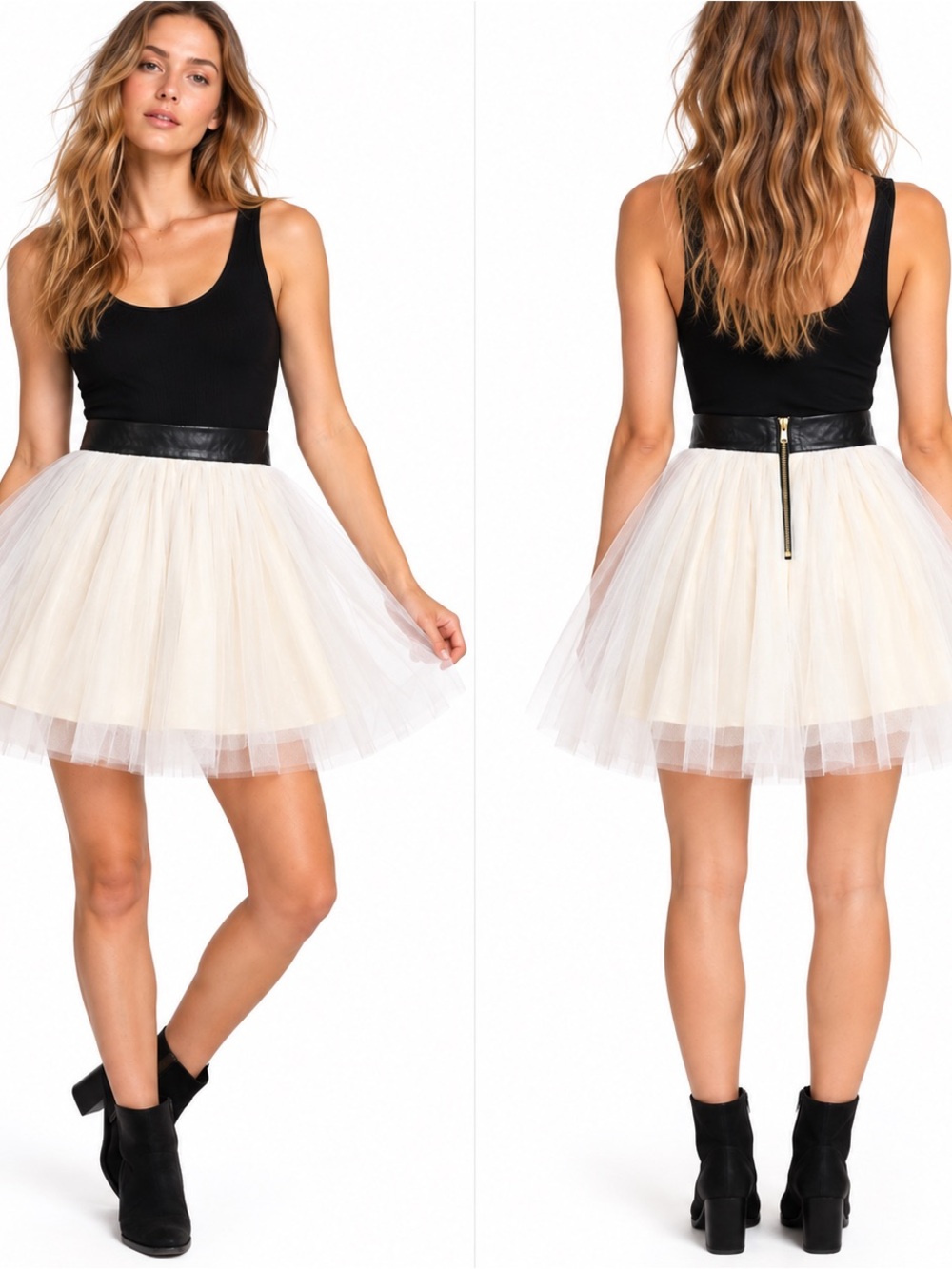 Free People x Misile About A Girl Tulle Tutu Silk Leather Mini Skirt - Medium
